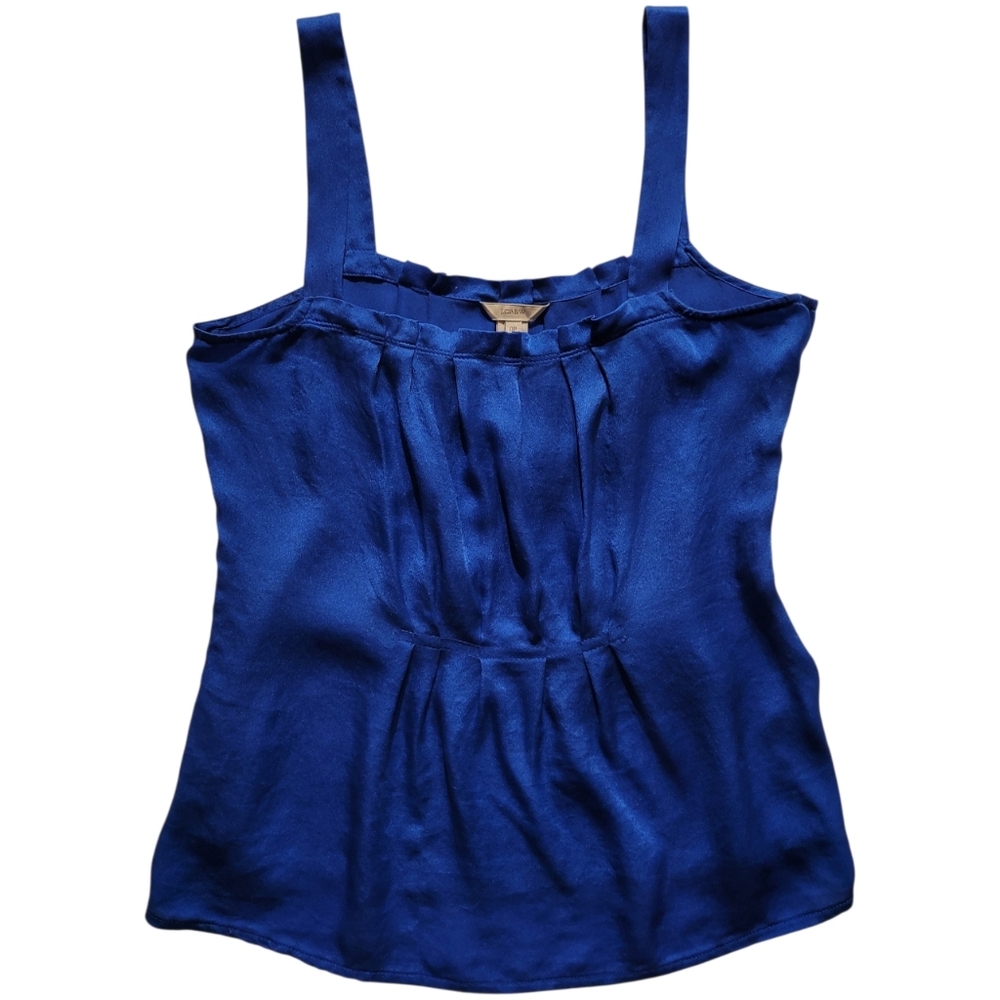 J. Crew 100% Silk Baby Doll Blouse Pleated Front Delicate Top Size 0P Blue